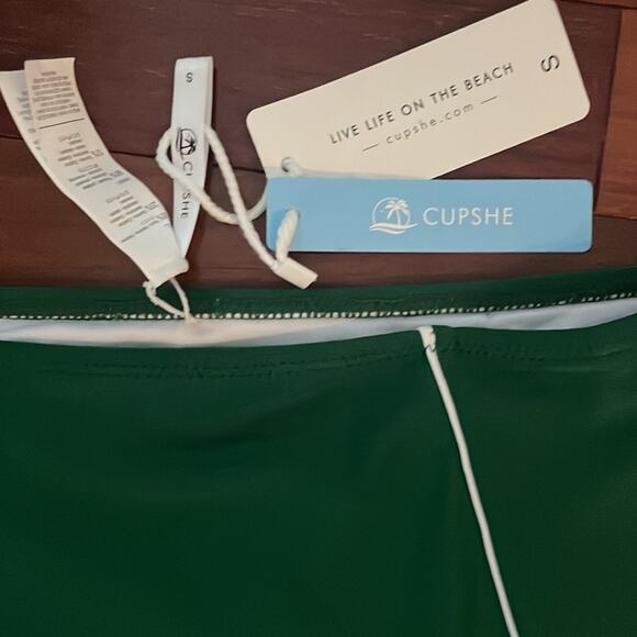 NEW Cupshe High Waist Dark Green White Piping Bikini Bottom Preppy Taylor Swift - Picture 2 of 4